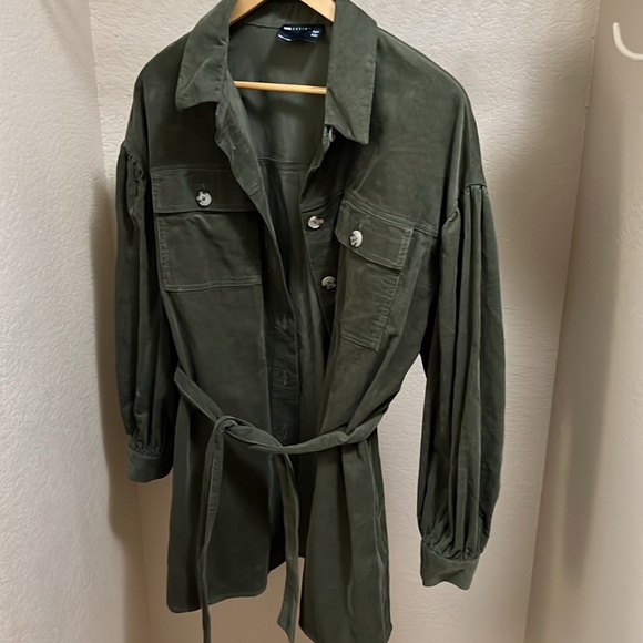 ASOS DESIGN cord mini shirt dress in khaki size 10 runs oversized A476 - Picture 4 of 6